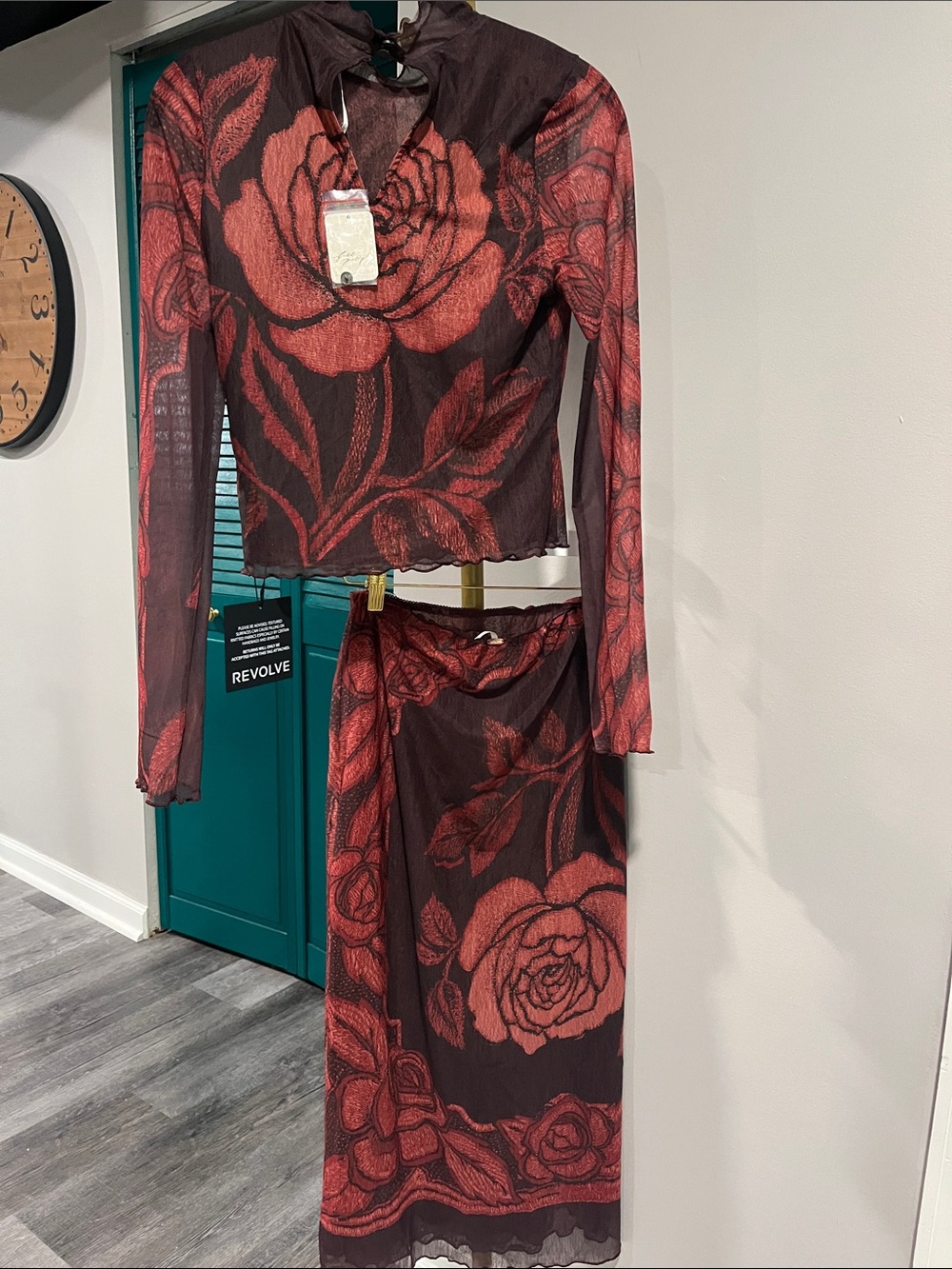 FREE PEOPLE NWT The Shadow Printed Midi Skirt Set / Red Combo - S - Picture 5 of 9